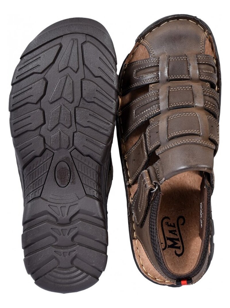 Sandali in pelle con velcro Marrone avana - Kiabi
