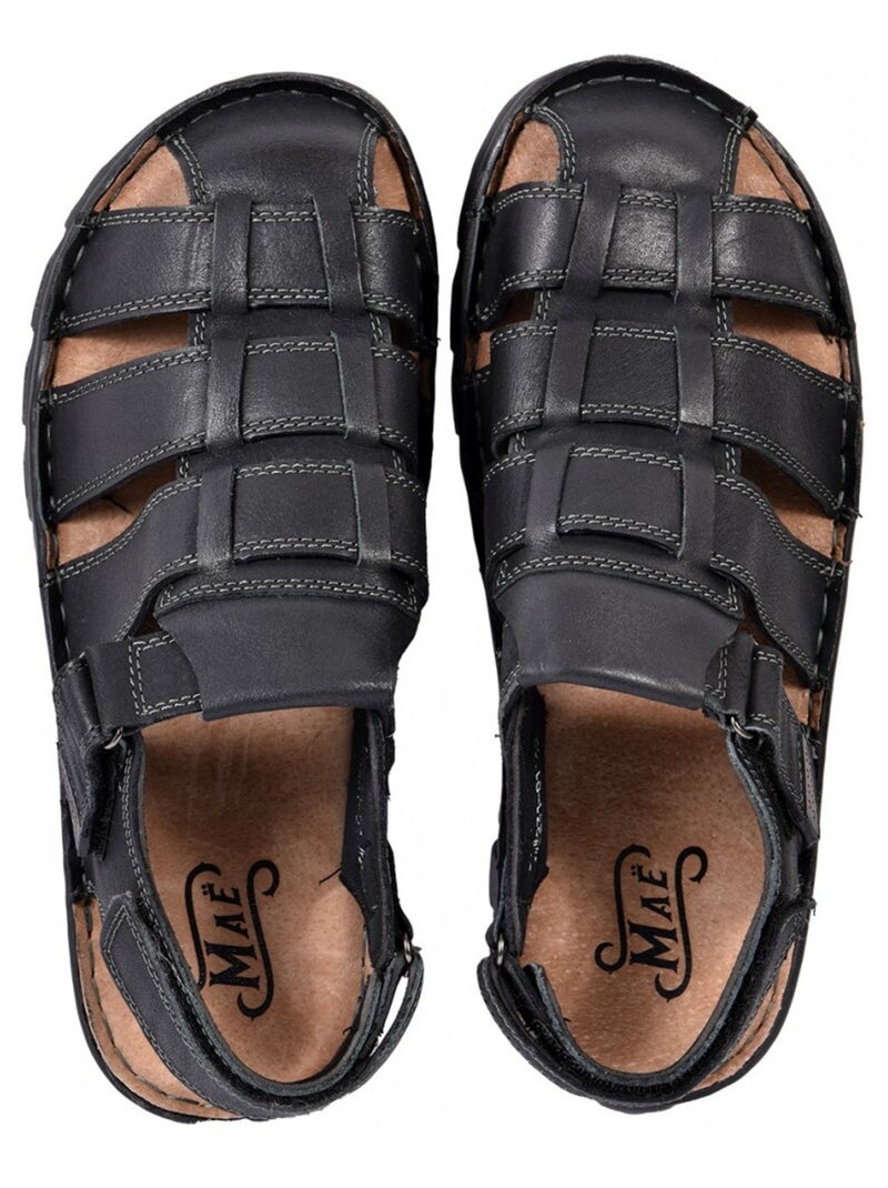 Sandali in pelle con velcro Nero - Kiabi