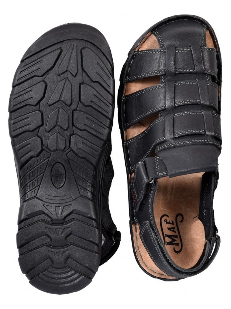 Sandali in pelle con velcro Nero - Kiabi