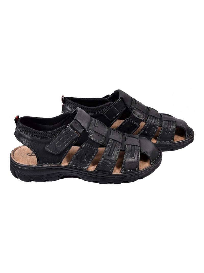 Sandali in pelle con velcro Nero - Kiabi