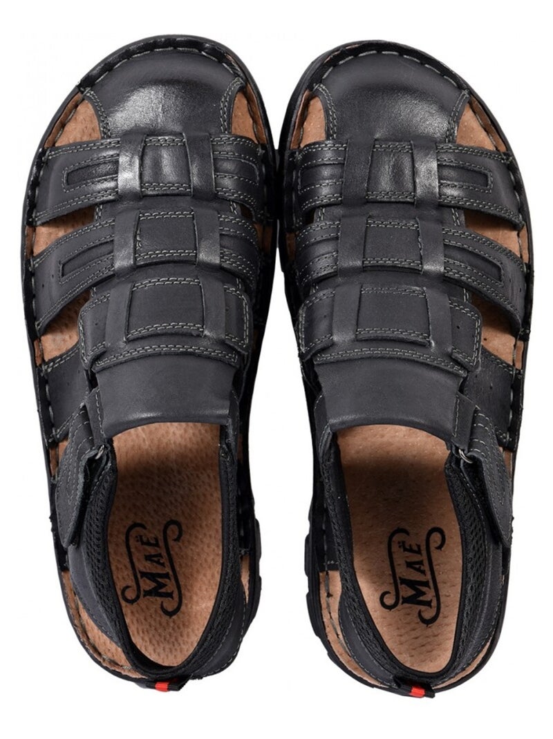 Sandali in pelle con velcro Nero - Kiabi