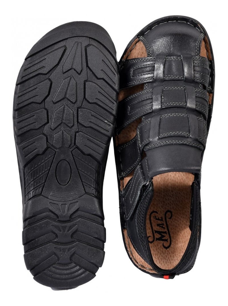 Sandali in pelle con velcro Nero - Kiabi