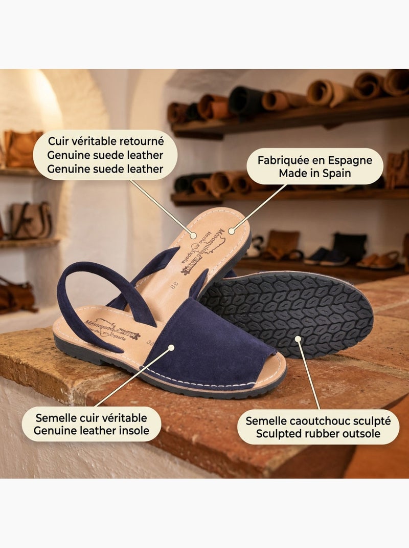 Sandali Menorchini Uomo Pelle Vera OZABI Spagna Blu marino - Kiabi