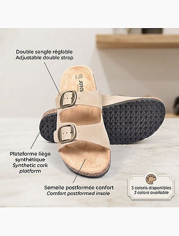 Sandali Mule 2 Fibbie Nubuck Nero Beige Cammello OZABI