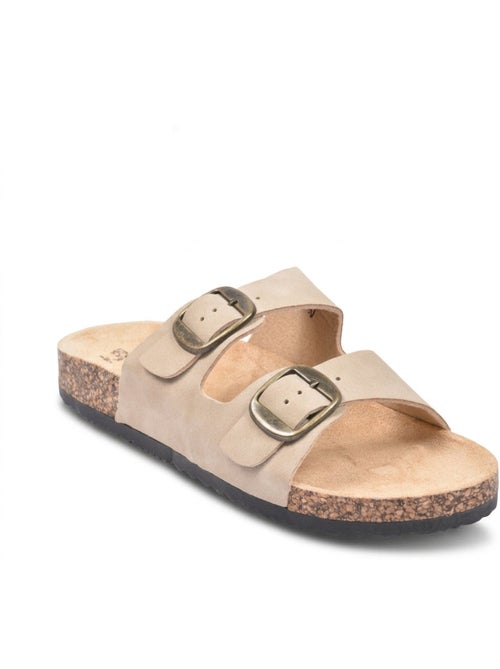 Sandali Mule 2 Fibbie Nubuck Nero Beige Cammello OZABI - Kiabi Sandali Mule 2 Fibbie Nubuck Nero Beige Cammello OZABI - Kiabi