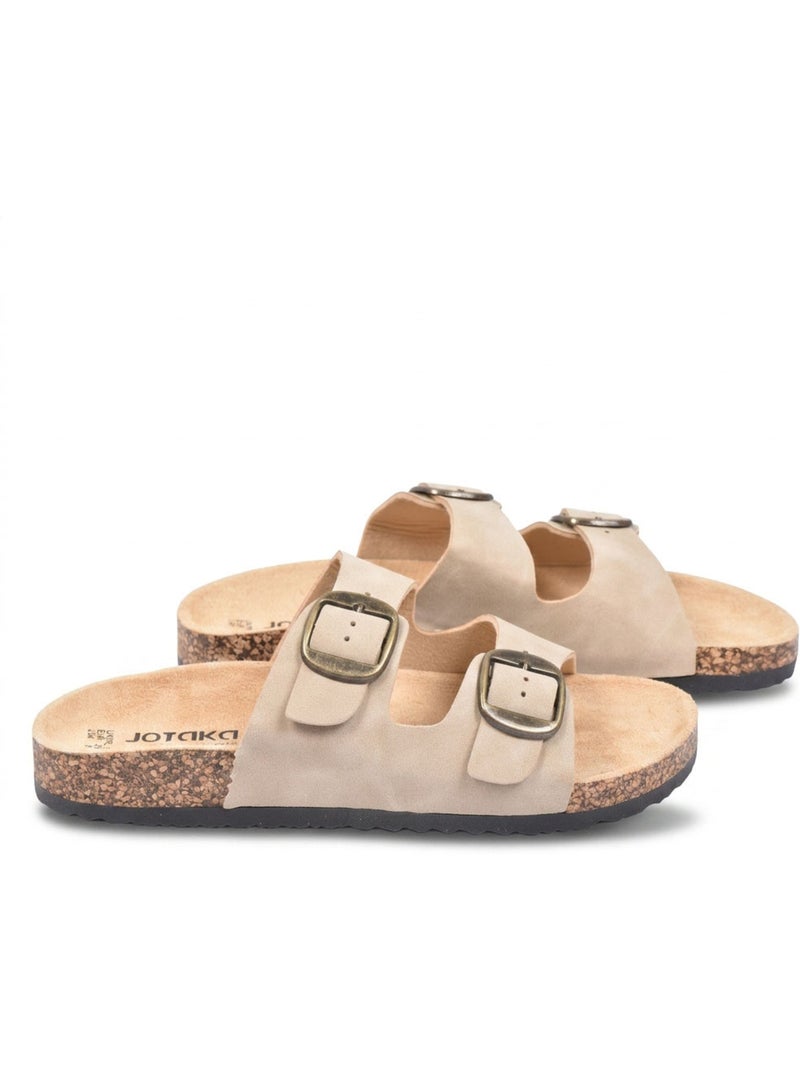 Sandali Mule 2 Fibbie Nubuck Nero Beige Cammello OZABI Beige - Kiabi