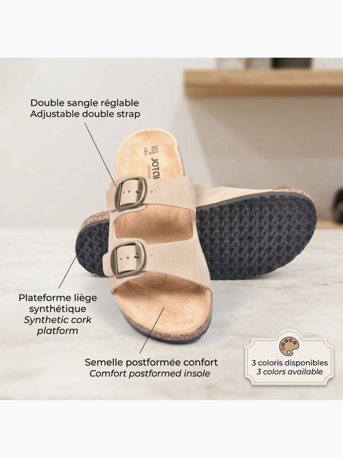 Sandali Mule 2 Fibbie Nubuck Nero Beige Cammello OZABI - Kiabi Sandali Mule 2 Fibbie Nubuck Nero Beige Cammello OZABI - Kiabi