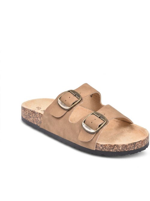 Sandali Mule 2 Fibbie Nubuck Nero Beige Cammello OZABI - Kiabi Sandali Mule 2 Fibbie Nubuck Nero Beige Cammello OZABI - Kiabi