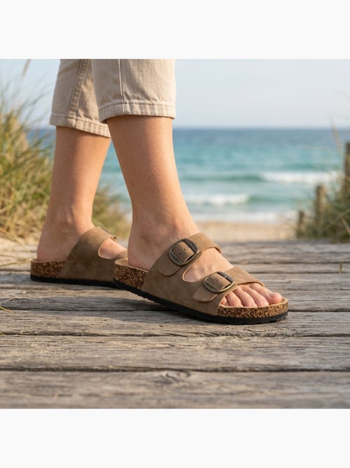 Sandali Mule 2 Fibbie Nubuck Nero Beige Cammello OZABI - Kiabi Sandali Mule 2 Fibbie Nubuck Nero Beige Cammello OZABI - Kiabi