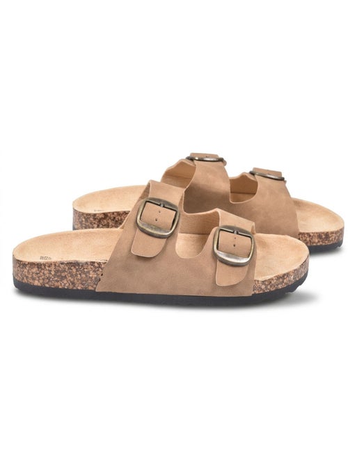 Sandali Mule 2 Fibbie Nubuck Nero Beige Cammello OZABI - Kiabi Sandali Mule 2 Fibbie Nubuck Nero Beige Cammello OZABI - Kiabi