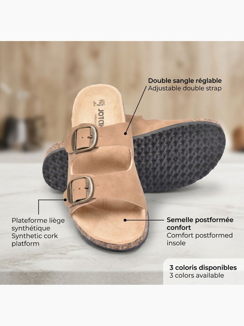 Sandali Mule 2 Fibbie Nubuck Nero Beige Cammello OZABI Cammello - Kiabi