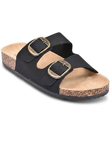 Sandali Mule 2 Fibbie Nubuck Nero Beige Cammello OZABI