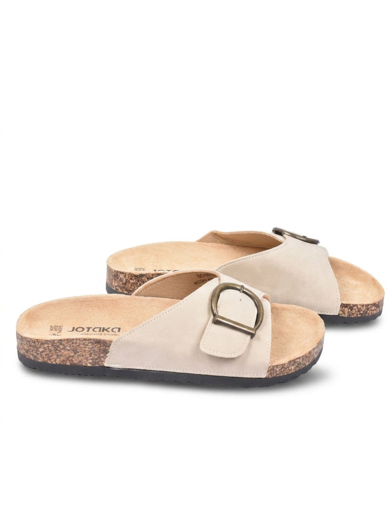 Sandali Mule Fibbia Rotonda Nubuck Nero Beige OZABI Beige - Kiabi