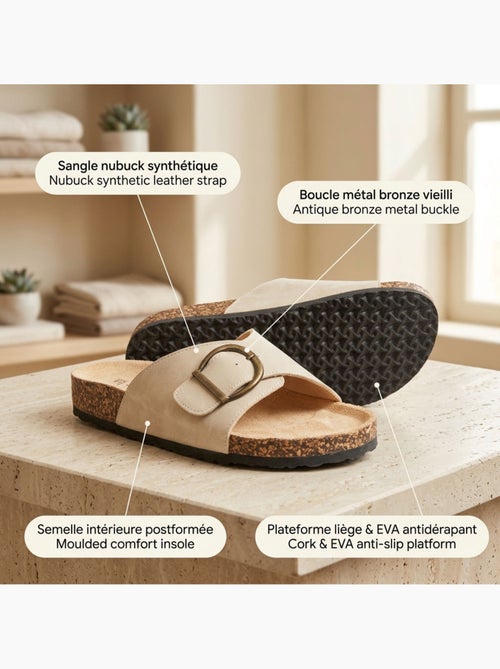 Sandali Mule Fibbia Rotonda Nubuck Nero Beige OZABI - Kiabi Sandali Mule Fibbia Rotonda Nubuck Nero Beige OZABI - Kiabi