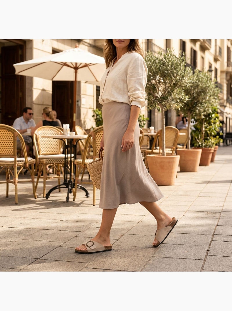 Sandali Mule Fibbia Rotonda Nubuck Nero Beige OZABI Beige - Kiabi