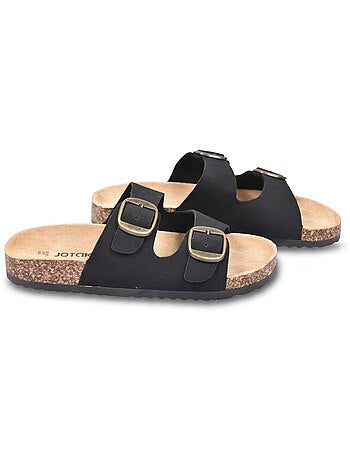 Sandali Mule OZABI 2 Fibbie Nubuck Nero Beige Cammello