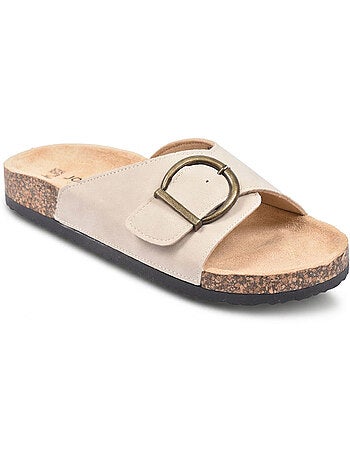 Sandali Mule OZABI Fibbia Rotonda Nabuk Nero Beige