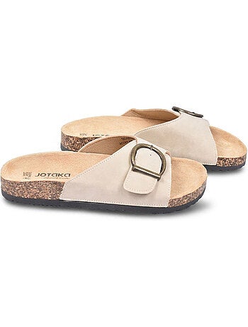 Sandali Mule OZABI Fibbia Rotonda Nabuk Nero Beige