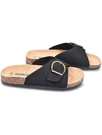 Sandali Mule OZABI Fibbia Rotonda Nabuk Nero Beige