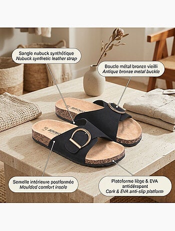 Sandali Mule OZABI Fibbia Rotonda Nabuk Nero Beige