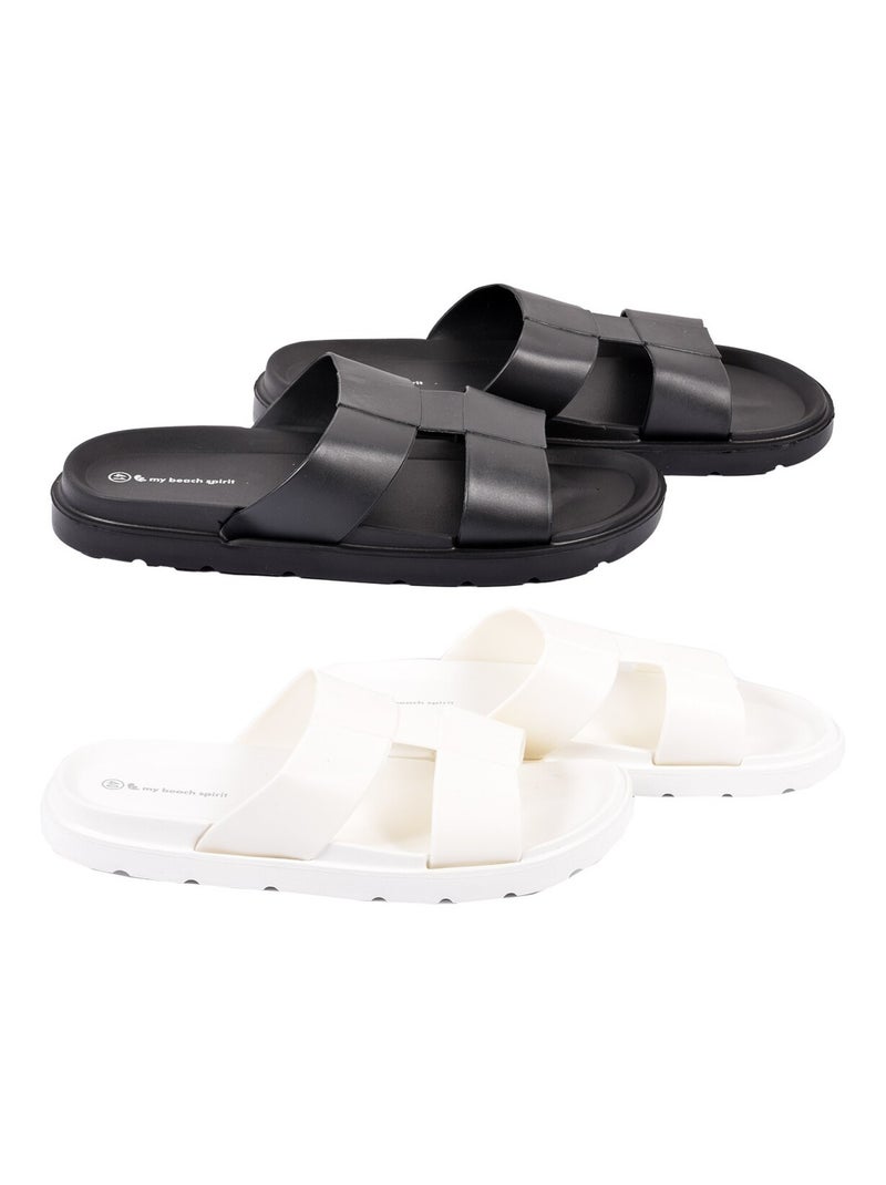 Sandali Mules INCROCIATI Confezione da 2 Nero Bianco - Kiabi