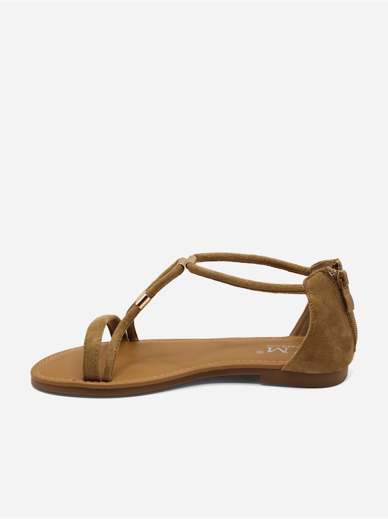 Sandali piatti con cerniera Tortora - Kiabi