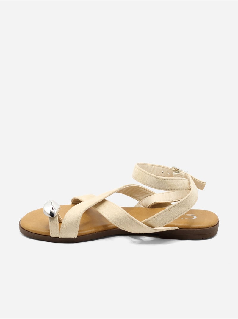 Sandali piatti con cinturini incrociati Beige - Kiabi
