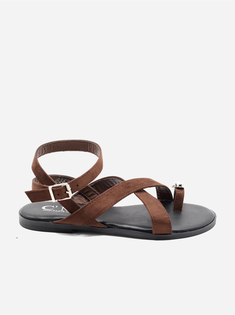 Sandali piatti con cinturini incrociati Marrone - Kiabi