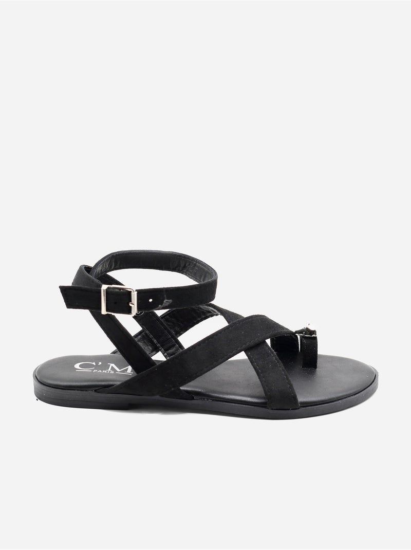 Sandali piatti con cinturini incrociati Nero - Kiabi
