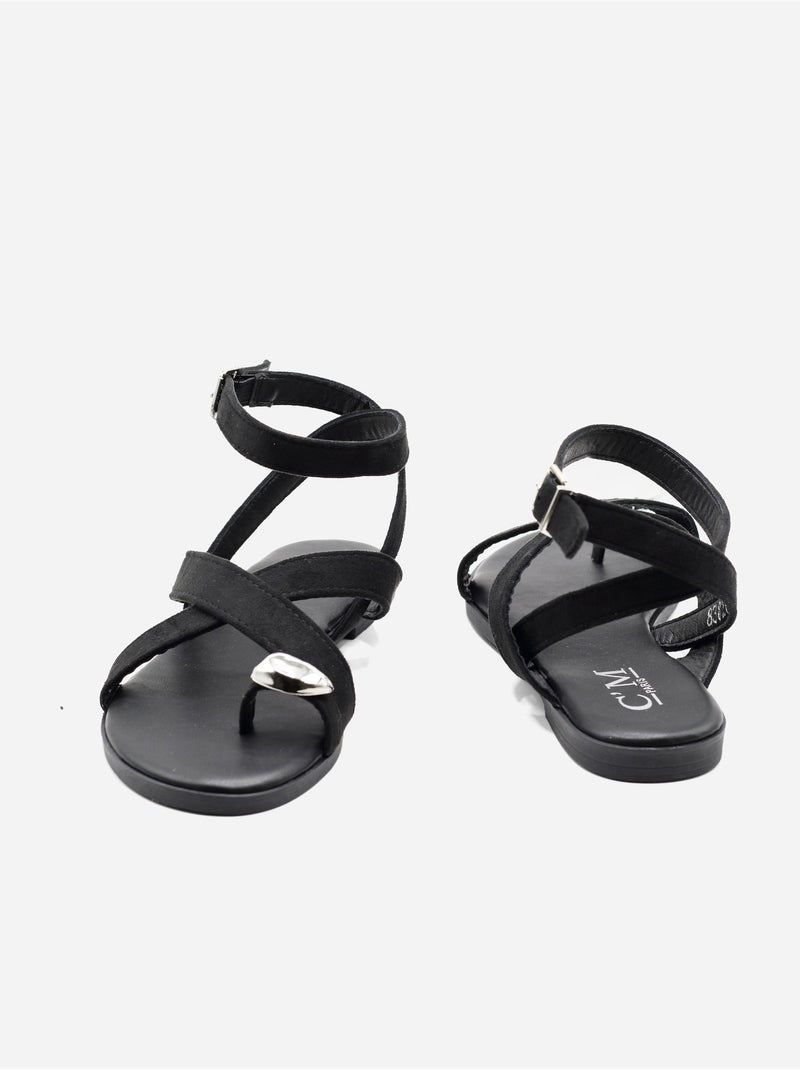 Sandali piatti con cinturini incrociati Nero - Kiabi