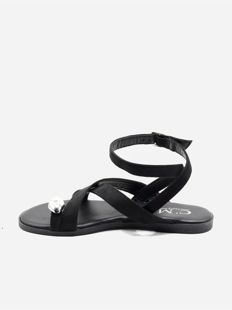 Sandali piatti con cinturini incrociati Nero - Kiabi