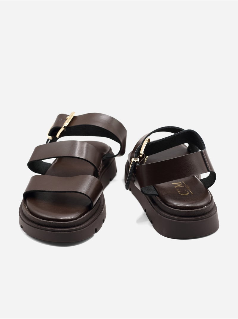 Sandali piatti con cinturini multipli Marrone - Kiabi