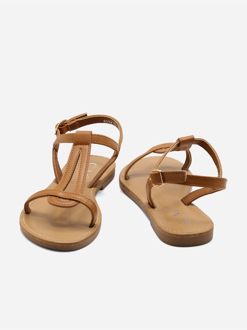 Sandali piatti con cinturino e fibbia Cammello - Kiabi