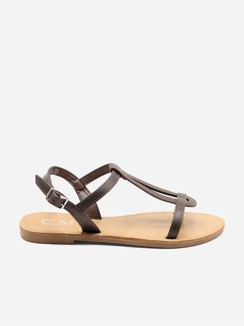 Sandali piatti con cinturino e fibbia Marrone - Kiabi