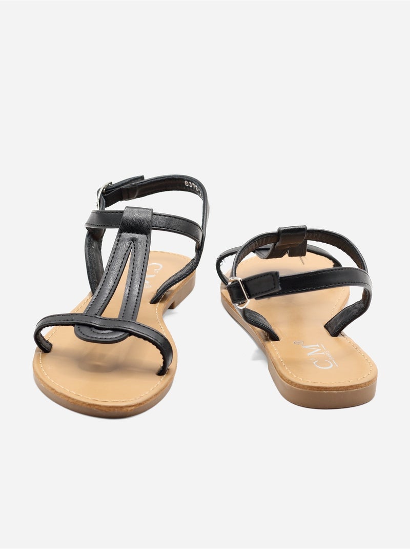 Sandali piatti con cinturino e fibbia Nero - Kiabi