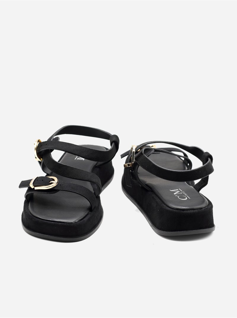 Sandali piatti con cinturino e fibbia Nero - Kiabi