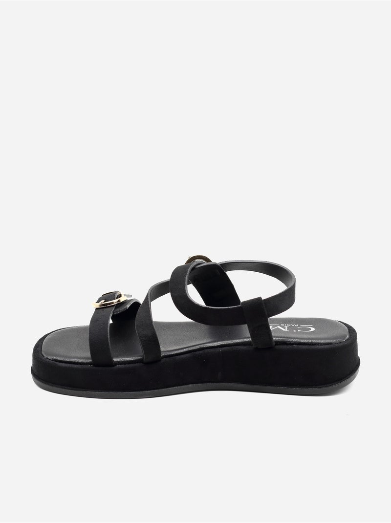Sandali piatti con cinturino e fibbia Nero - Kiabi