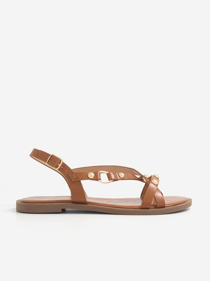 Sandali piatti con dettagli borchie Marrone - Kiabi