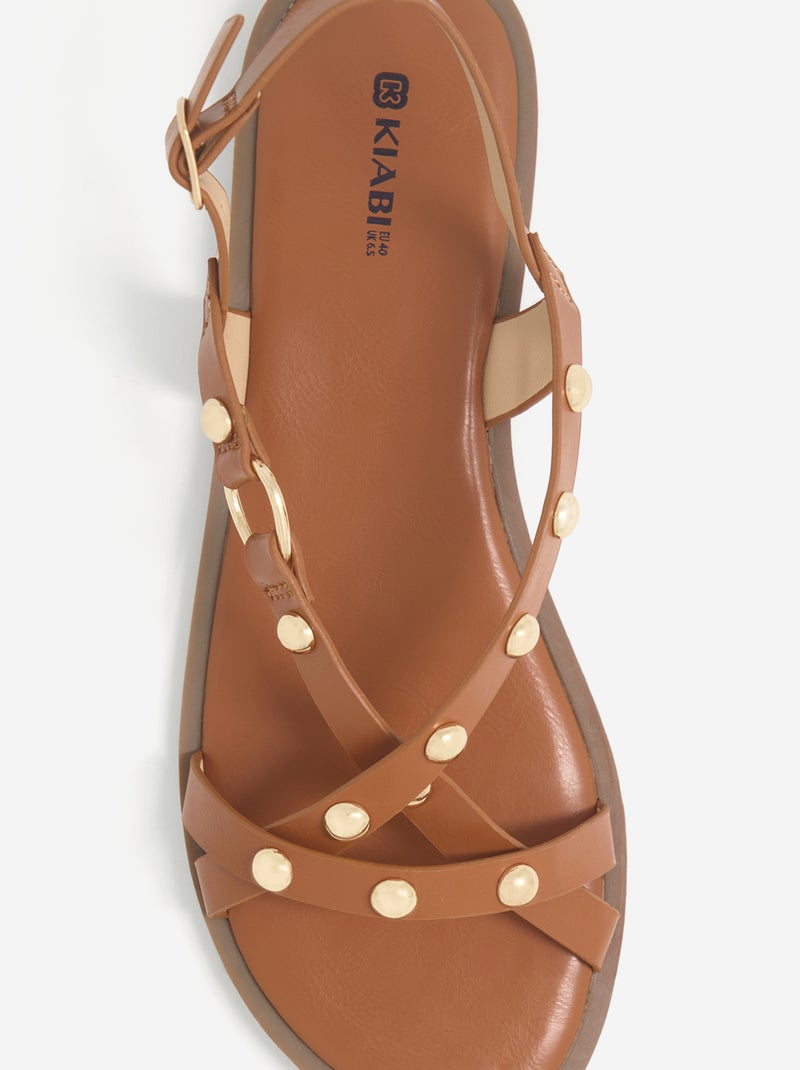 Sandali piatti con dettagli borchie Marrone - Kiabi