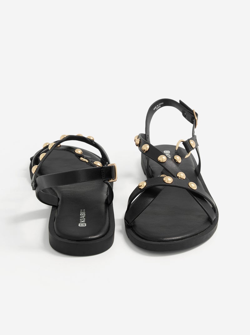 Sandali piatti con dettagli borchie Nero - Kiabi
