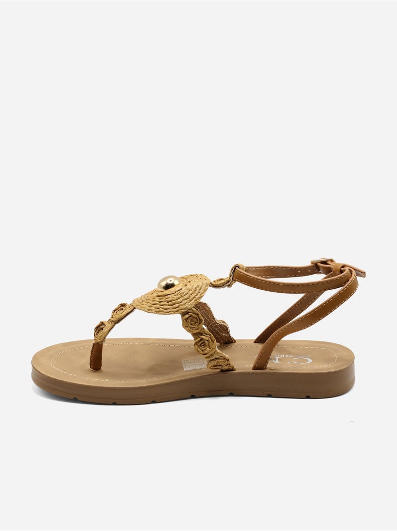 Sandali piatti con dettagli in perline Cammello - Kiabi