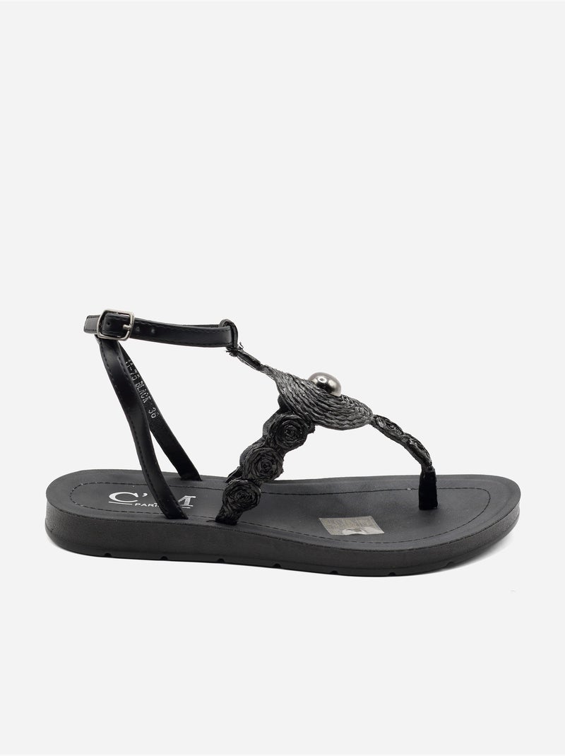 Sandali piatti con dettagli in perline Nero - Kiabi