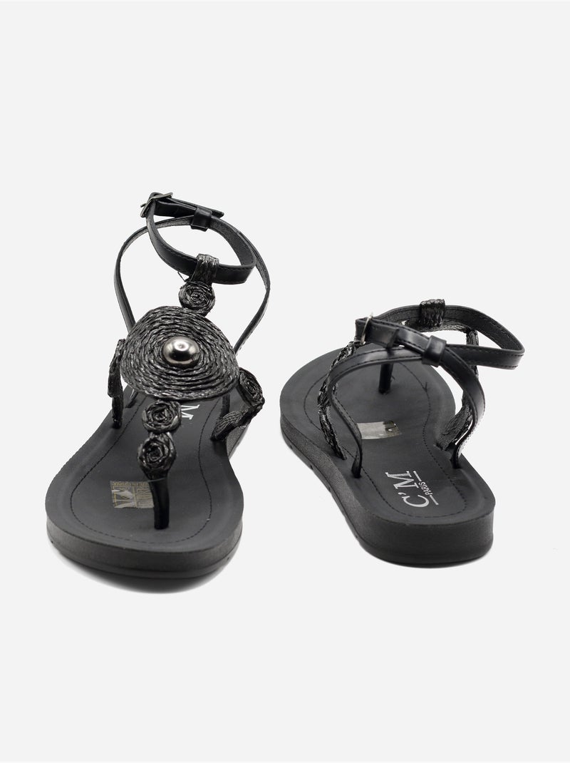 Sandali piatti con dettagli in perline Nero - Kiabi