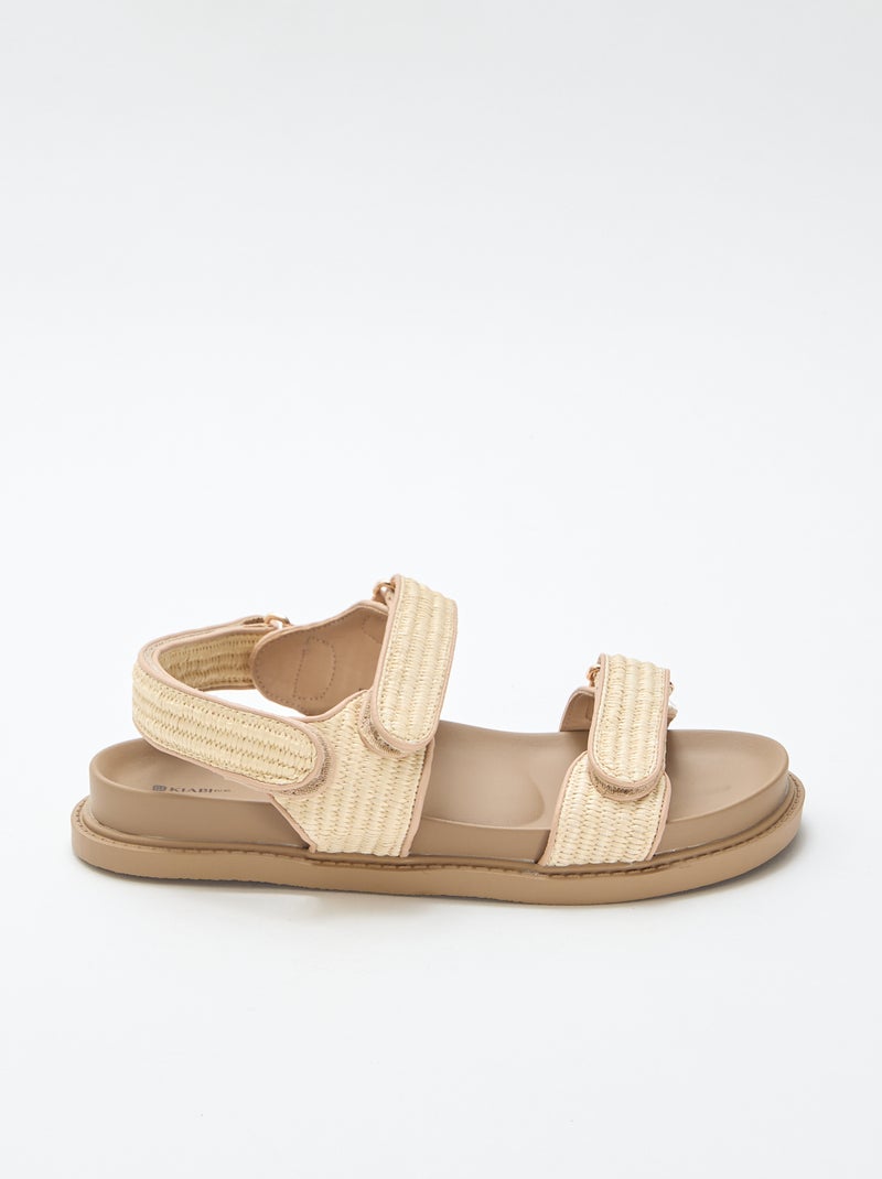 Sandali piatti con fascette in paglia Beige - Kiabi