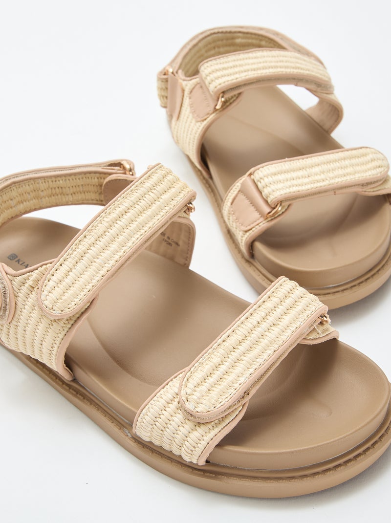 Sandali piatti con fascette in paglia Beige - Kiabi