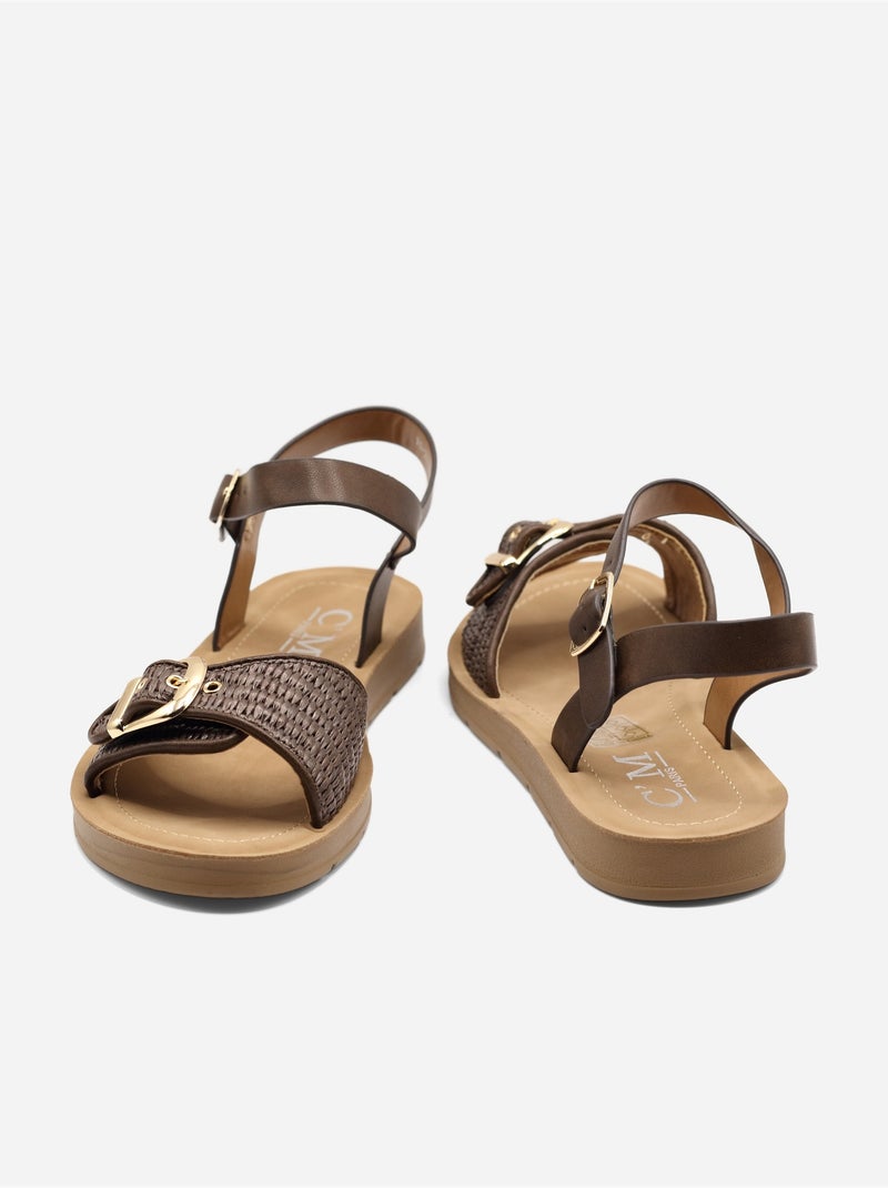Sandali piatti con fibbia Marrone - Kiabi