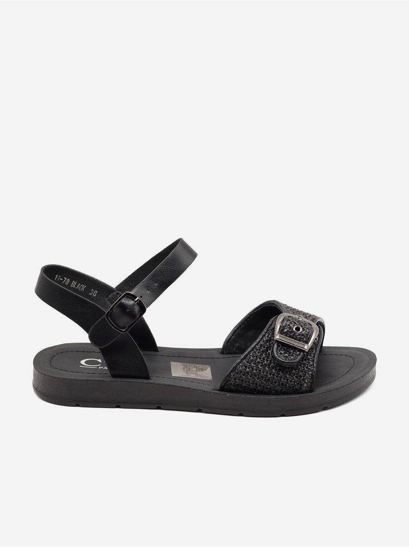 Sandali piatti con fibbia Nero - Kiabi