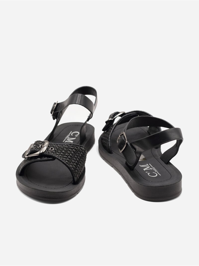 Sandali piatti con fibbia Nero - Kiabi