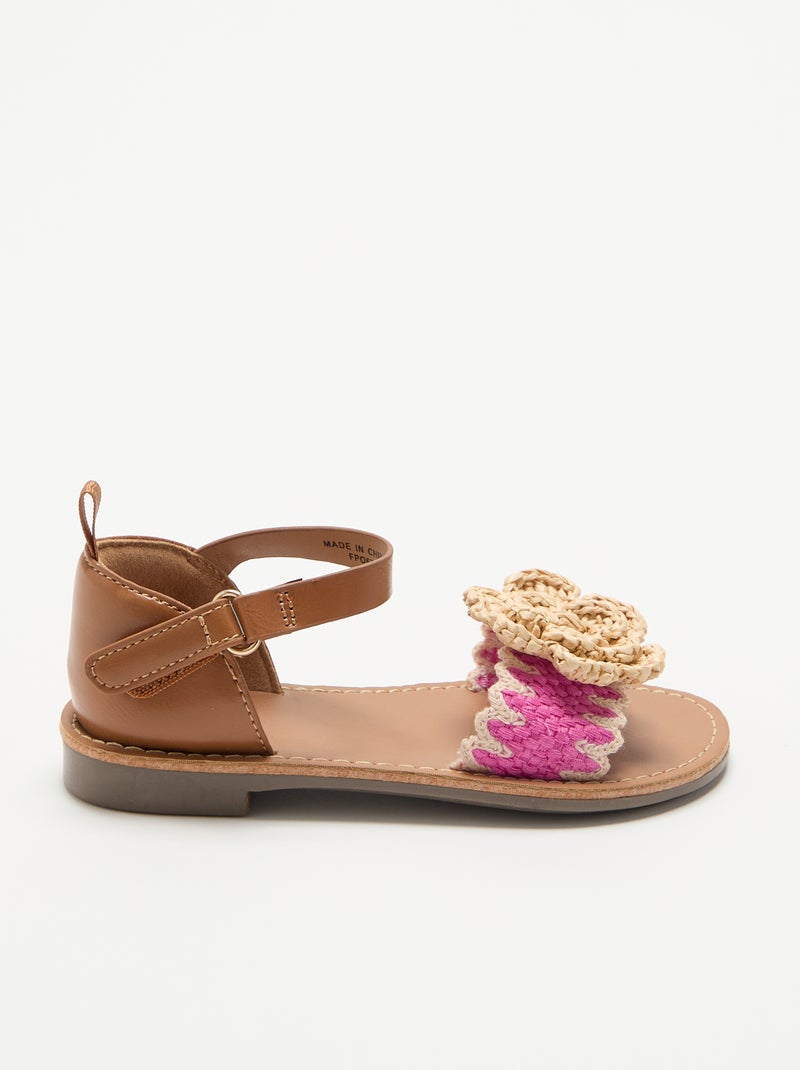 Sandali piatti con fiori fantasia Beige - Kiabi