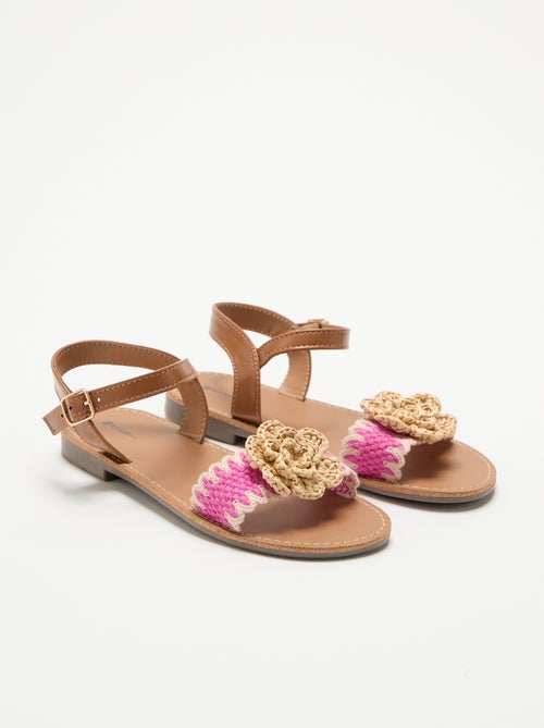 Sandali piatti con fiori fantasia - Kiabi